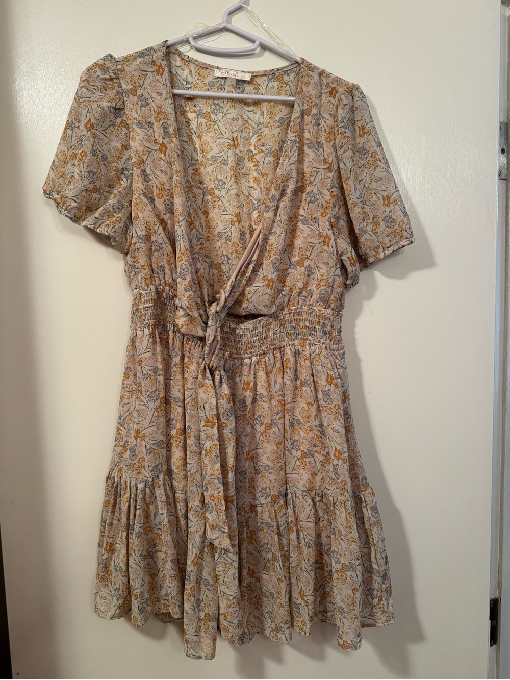 Cream Floral front tie Mini Dress